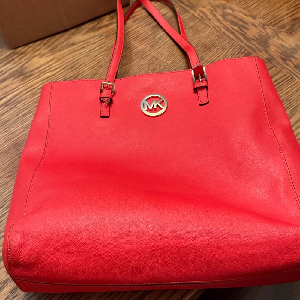 Michael Kors Vibrant Red Tote with Gold Logo